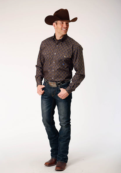 Camisa vaquera Roper de manga larga con botones y medallón de diamantes para hombre (03-001-0325-1004 BR)