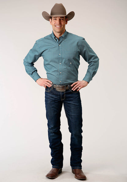 Roper Men's Long Sleeve Button Azure Neat Western Shirt (03-001-0326-6006 BU)
