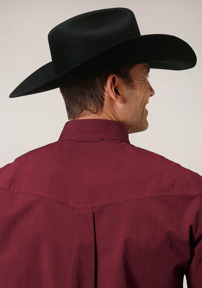 Roper Men's Long Sleeve Button Black Fill Solid Wine Western Shirt (03-001-0365-0706 WI)