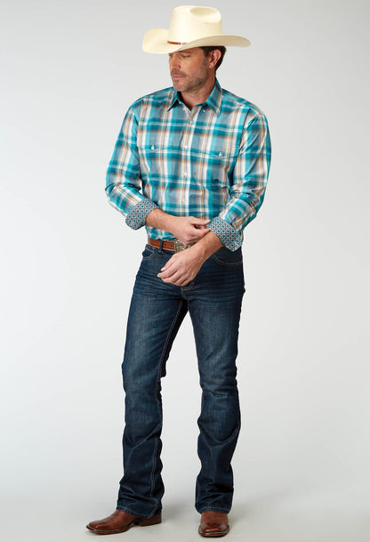 Roper Men's Long Sleeve Button Waters Edge Plaid Western Shirt (03-001-0378-2095 MU)