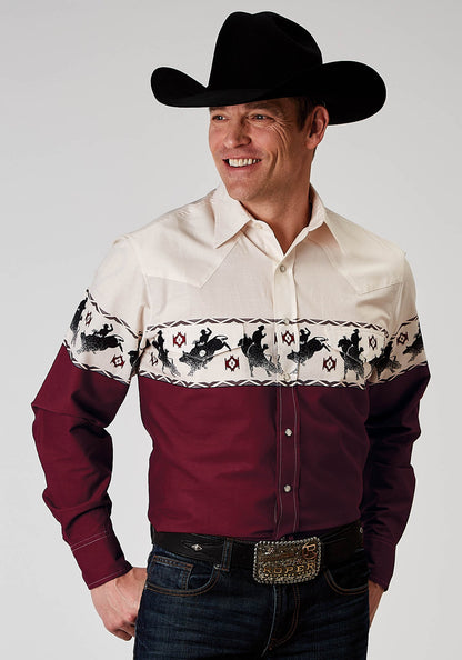 Roper Men's Long Sleeve Snap Bull Aztec Border Western Shirt (03-001-0421-0308 RE)