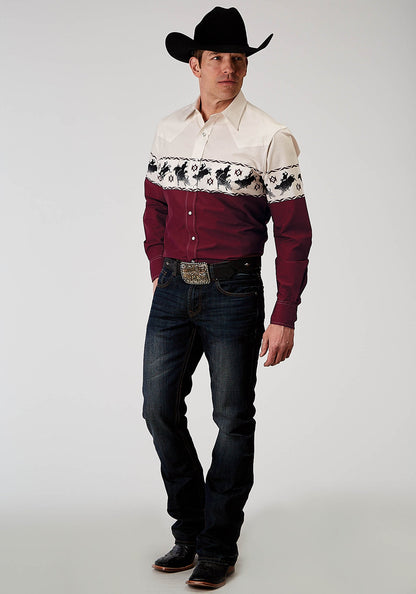 Roper Men's Long Sleeve Snap Bull Aztec Border Western Shirt (03-001-0421-0308 RE)