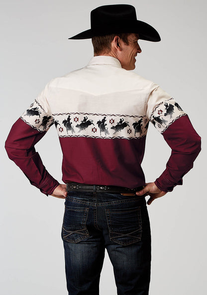 Roper Men's Long Sleeve Snap Bull Aztec Border Western Shirt (03-001-0421-0308 RE)