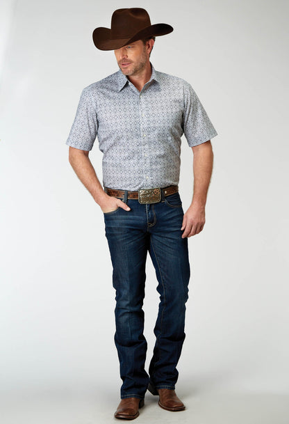 Roper Men's Short Sleeve Button Silver Medallion Western Shirt (03-002-0326-2026 GY)