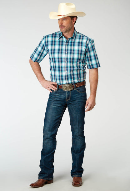 Camisa de manga corta estilo western Roper para hombre (03-002-0379-2094 BU)