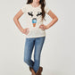 Roper Girl's Short Sleeve Poly Rayon Cream Western T-Shirt with Screen Print Decoration (03-009-0513-2020 WH)