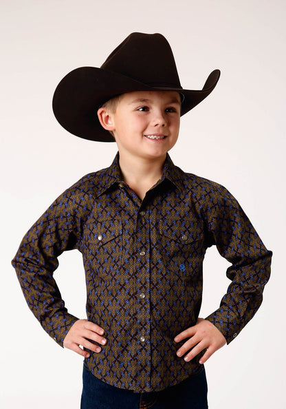 Roper Boy's Long Sleeve Snap Diamond Medallion Western Shirt (03-030-0225-1004 BR)
