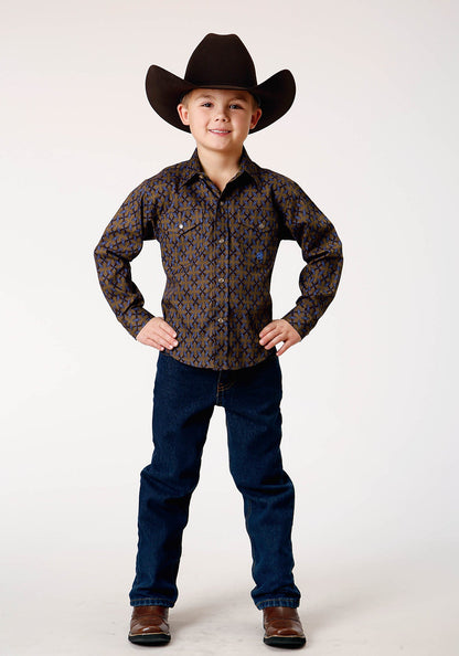 Roper Boy's Long Sleeve Snap Diamond Medallion Western Shirt (03-030-0225-1004 BR)