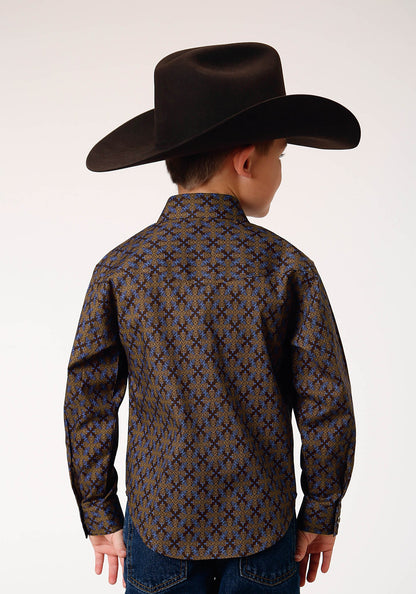 Roper Boy's Long Sleeve Snap Diamond Medallion Western Shirt (03-030-0225-1004 BR)