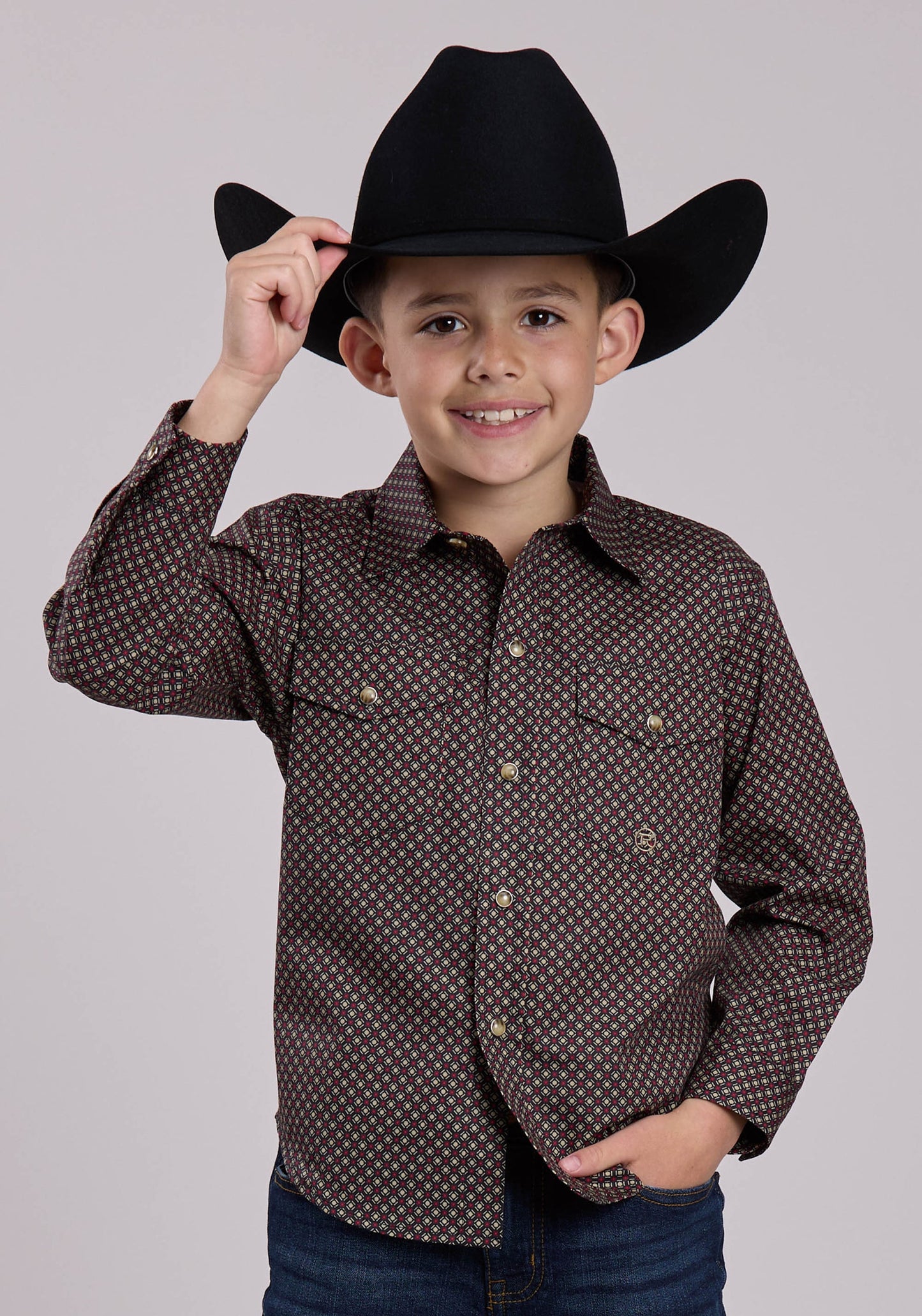 Roper Boys Long Sleeve Snap Red Star Geo Western Shirt (03-030-0225-1019 BL)