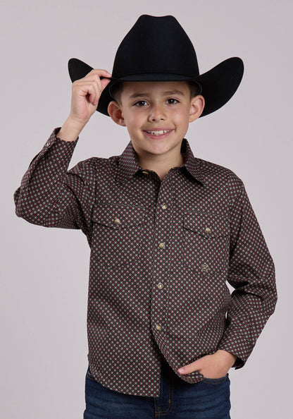 Roper Boys Long Sleeve Snap Red Star Geo Western Shirt (03-030-0225-1019 BL)