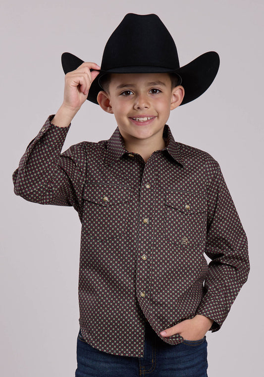 Roper Boys Long Sleeve Snap Red Star Geo Western Shirt (03-030-0225-1019 BL)