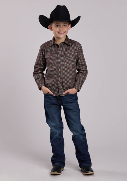 Roper Boys Long Sleeve Snap Red Star Geo Western Shirt (03-030-0225-1019 BL)