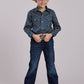 Roper Boys Long Sleeve Snap Stretch Poplin Paisley Navy Western Shirt (03-030-0225-1102 BU)