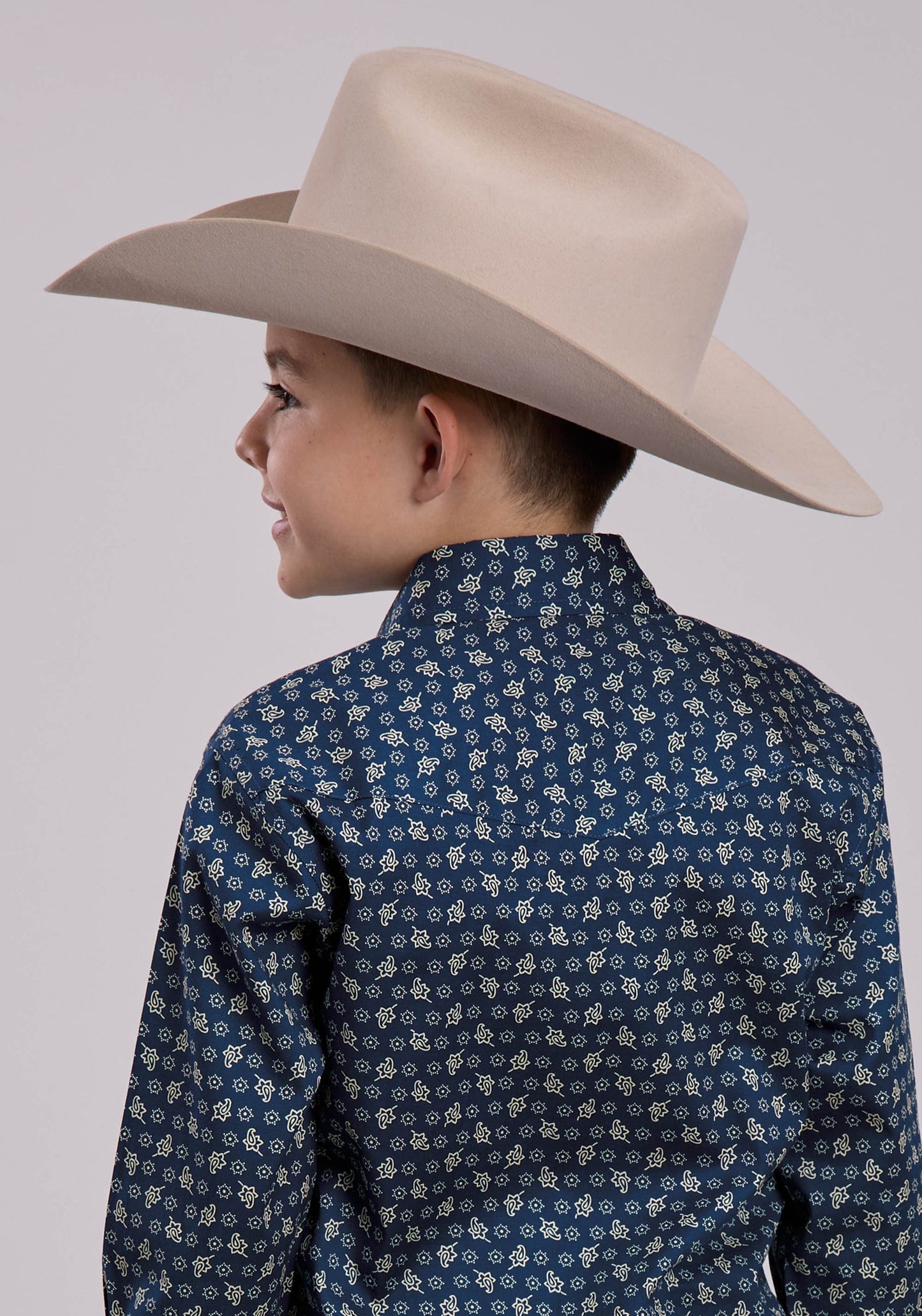 Roper Boys Long Sleeve Snap Stretch Poplin Paisley Navy Western Shirt (03-030-0225-1102 BU)
