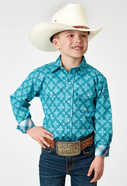 Roper Boy's Long sleeve Snap Lake Medallion Western Shirt (03-030-0225-2029 BU)