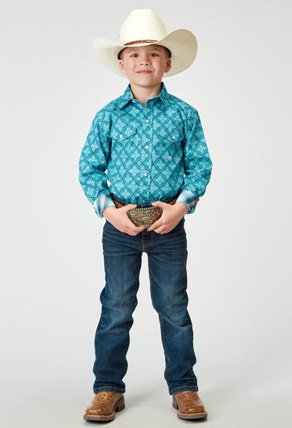 Roper Boy's Long sleeve Snap Lake Medallion Western Shirt (03-030-0225-2029 BU)