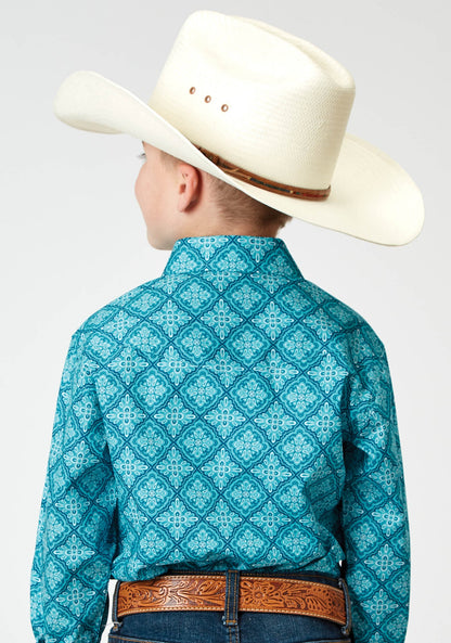 Roper Boy's Long sleeve Snap Lake Medallion Western Shirt (03-030-0225-2029 BU)