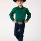 Roper Boy's Long Sleeve Snap Black Fill Solid Green Western Shirt (03-030-0265-0184 GR)