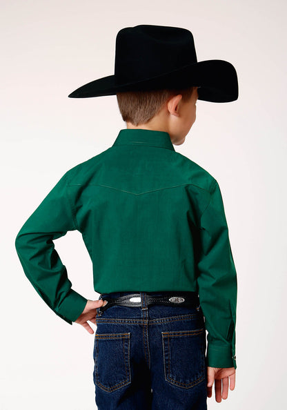 Roper Boy's Long Sleeve Snap Black Fill Solid Green Western Shirt (03-030-0265-0184 GR)