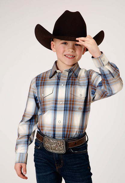 Roper Boy's Long Sleeve Snap Desert Blue Plaid Western Shirt (03-030-0278-1051 BU)