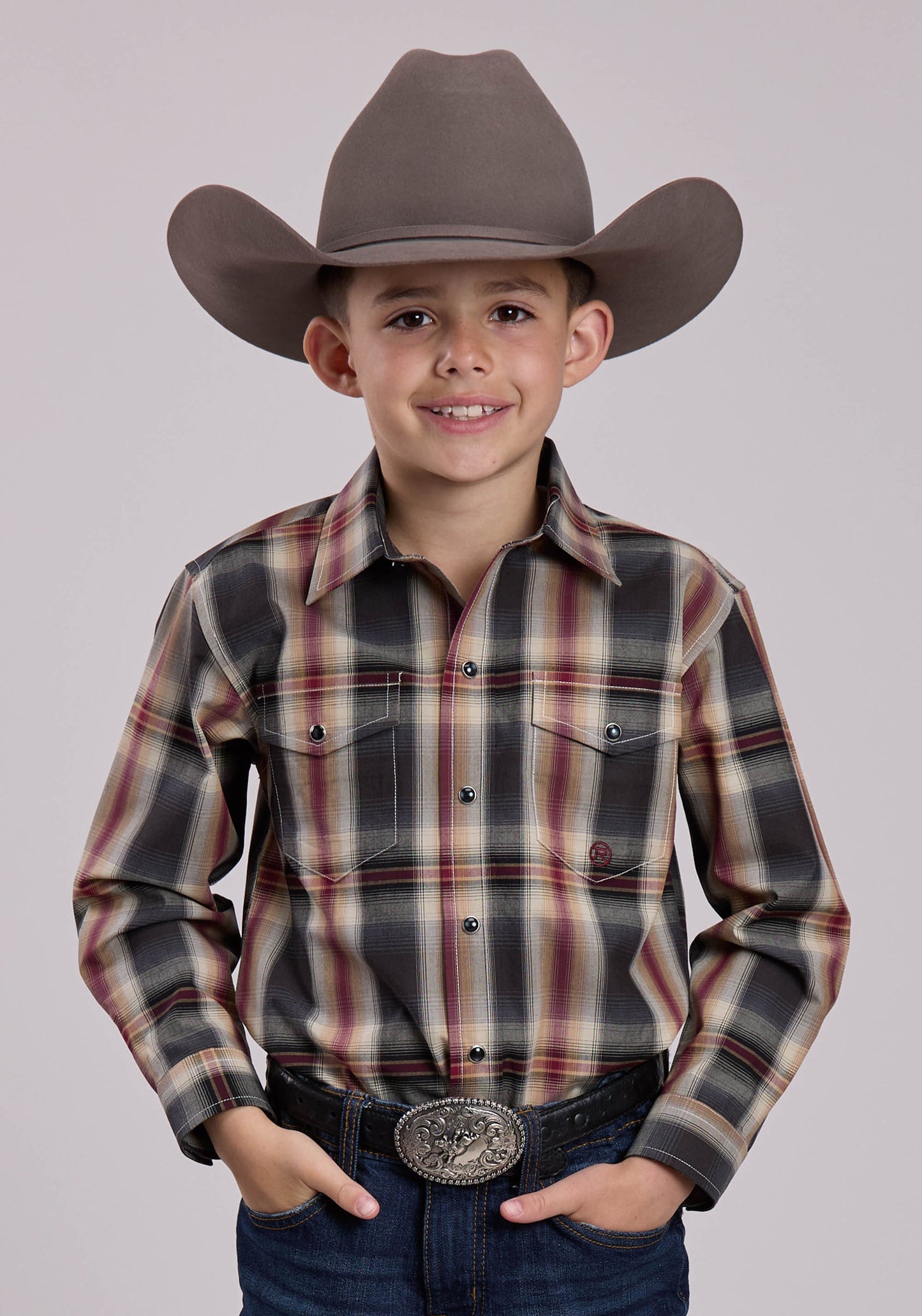 Roper Boys Long Sleeve Snap Black Ombre Plain Western Shirt (03-030-0278-1055 BL)