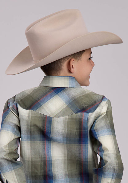 Roper Boys Long Sleeve Snap Evergreen Plaid Western Shirt (03-030-0278-1057 MU)