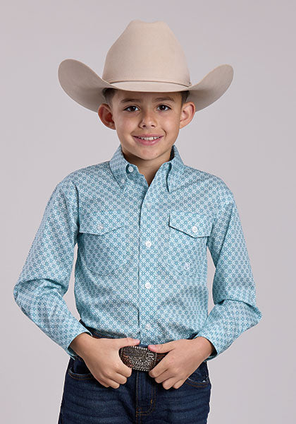 Roper Boy's Stretch Four Point Foulard Long Sleeve Button Western Shirt (03-030-0325-2105 GR)