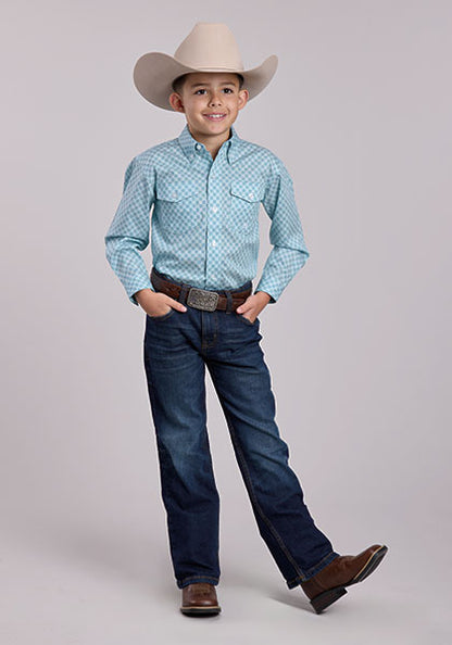 Roper Boy's Stretch Four Point Foulard Long Sleeve Button Western Shirt (03-030-0325-2105 GR)