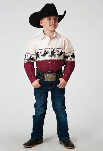 Roper Boy's Long Sleeve Snap Bull Aztec Border Western Shirt (03-030-0421-0308 RE)