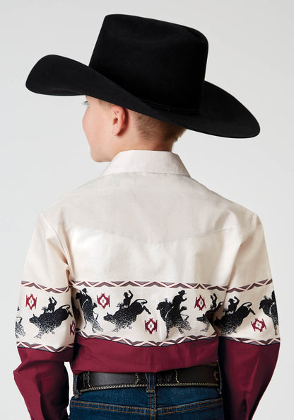 Roper Boy's Long Sleeve Snap Bull Aztec Border Western Shirt (03-030-0421-0308 RE)