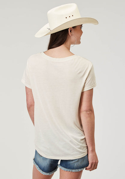 Roper Women's Short Sleeve Cream Poly Rayon Tee with Screen Print Decoration (03-039-0513-2020 WH)