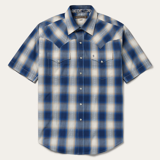 Stetson Men's Blue Ombre Plaid Short Sleeve Western Shirt (11-002-0478-2040 BU)