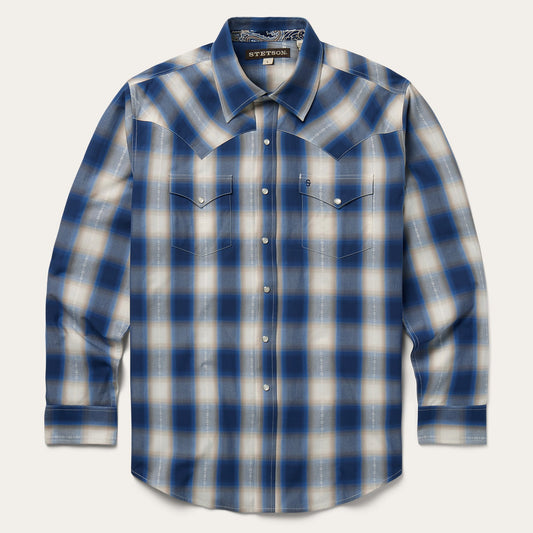 Stetson Men's Blue Ombre Plaid Western Shirt (11-001-0478-2040 BU)