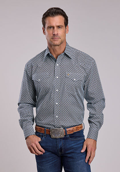 Stetson Navy Geo Print Mens L/S Shirt (11-01-425-2008 BU)
