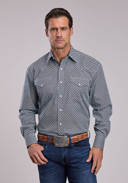 Stetson Navy Geo Print Mens L/S Shirt (11-01-425-2008 BU)