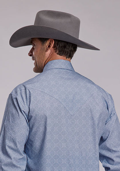 Stetson Steel Blue Filigree Mens L/S Shirt (11-01-425-6055 BU)