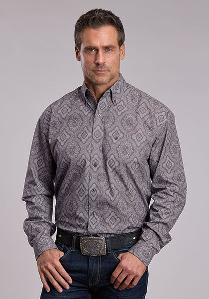 Stetson Grey Medallion Paisley Mens L/S Shirt (11-01-526-6056 GY)