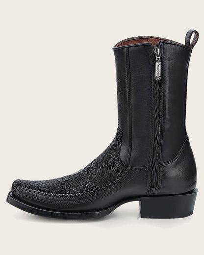 Botas vaqueras Cuadra para hombre, negras, de piel de raya grabada (CU783/1J2KMA)