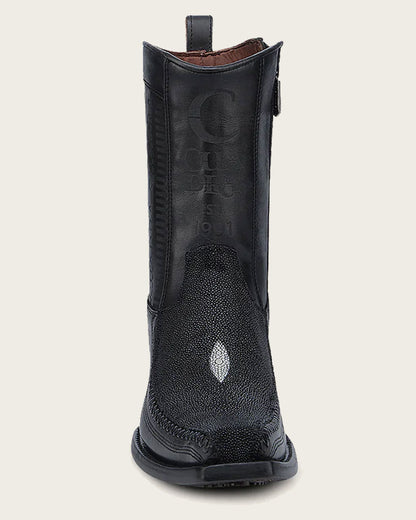 Botas vaqueras Cuadra para hombre, negras, de piel de raya grabada (CU783/1J2KMA)