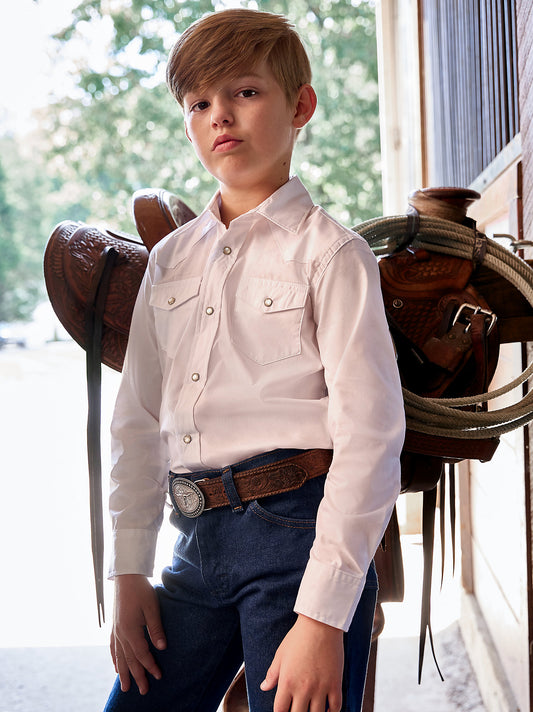 Wrangler Boy's White Long Sleeve Dress Western Snap Shirt (204WHSL / White)