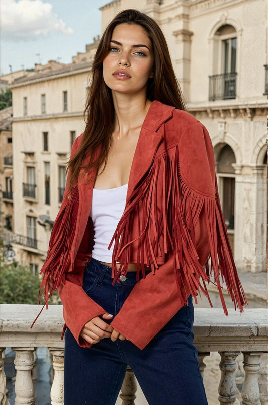 Wisteria Lane Women's Rust Fringed Suede Jacket (W2122JIA - Rust)