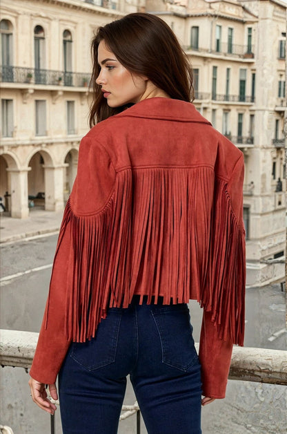 Chaqueta de ante con flecos color óxido para mujer de Wisteria Lane (W2122JIA - Óxido)