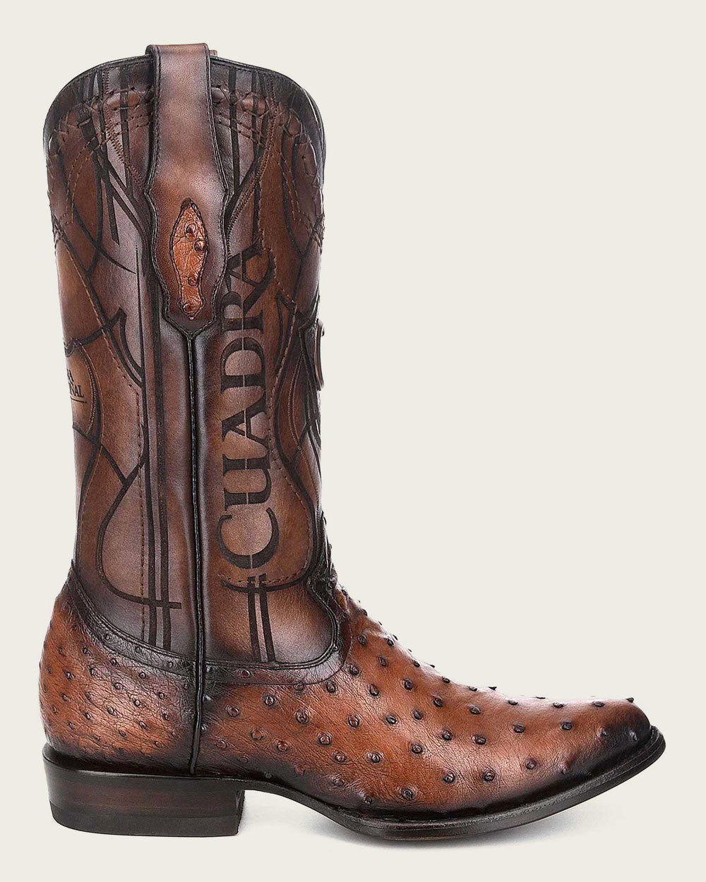 Cuadra Men's Engraved Brown Ostrich Western Boots (CU681/2C1NA1 - Brown)