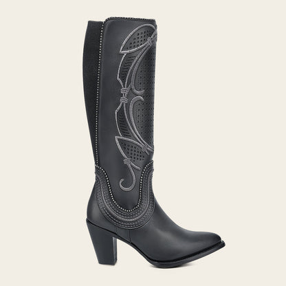 Cuadra Women's Tall Gray Leather Boot with Laser-Cut Shaft & Raised Embroidery (CC242/3F1DRS Grey)