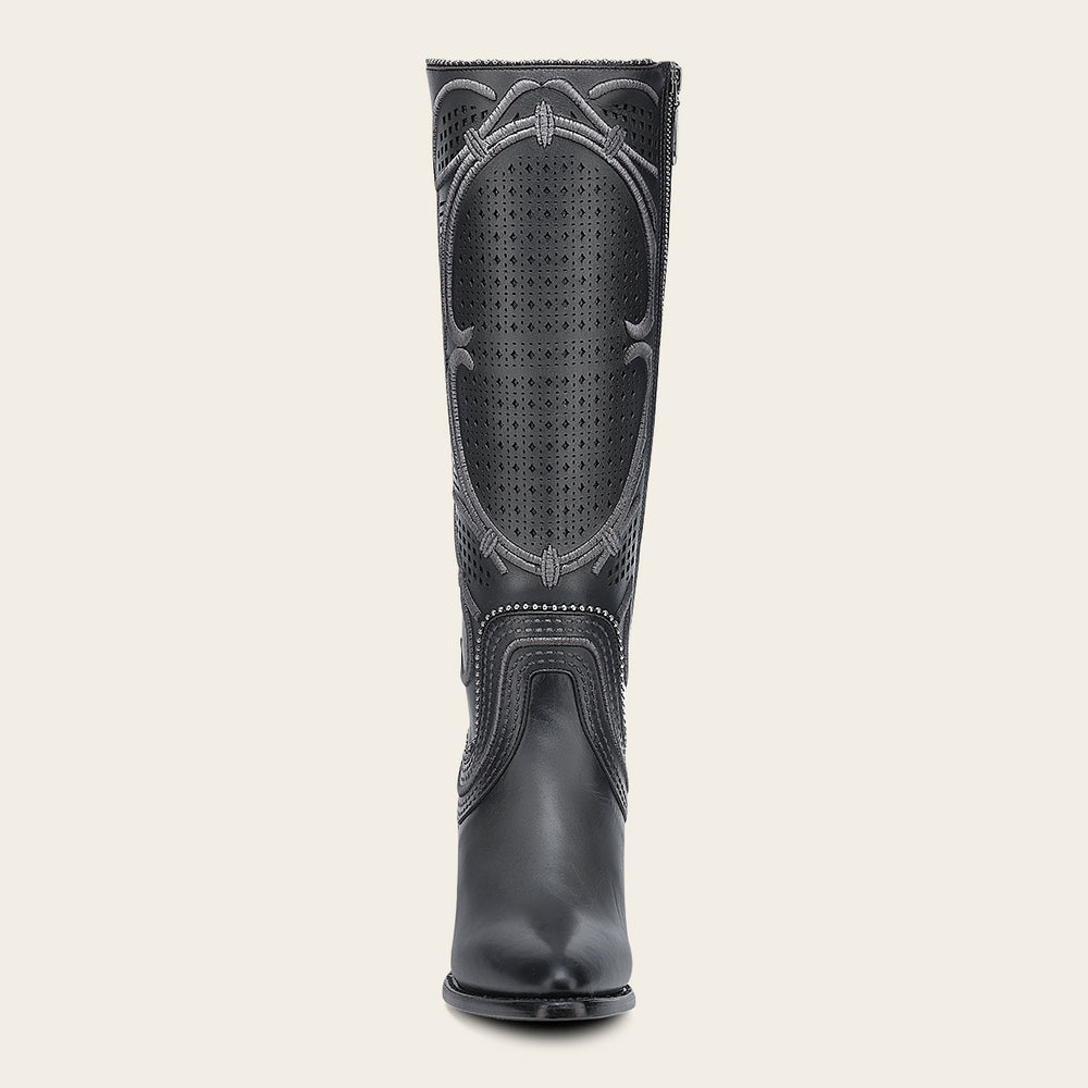 Cuadra Women's Tall Gray Leather Boot with Laser-Cut Shaft & Raised Embroidery (CC242/3F1DRS Grey)