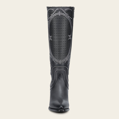 Cuadra Women's Tall Gray Leather Boot with Laser-Cut Shaft & Raised Embroidery (CC242/3F1DRS Grey)