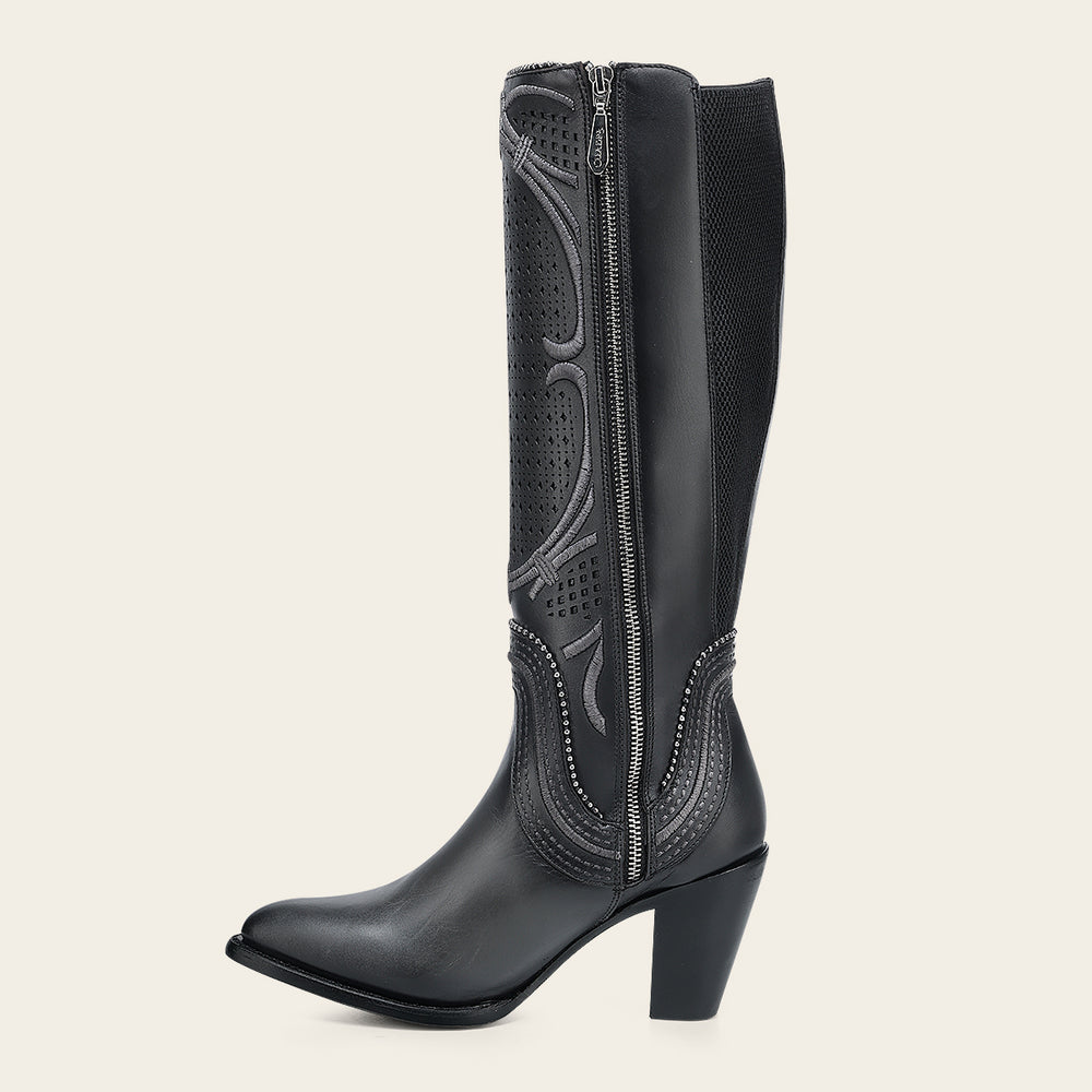 Cuadra Women's Tall Gray Leather Boot with Laser-Cut Shaft & Raised Embroidery (CC242/3F1DRS Grey)