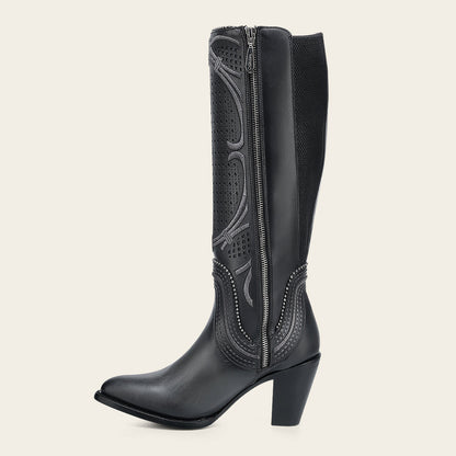 Cuadra Women's Tall Gray Leather Boot with Laser-Cut Shaft & Raised Embroidery (CC242/3F1DRS Grey)