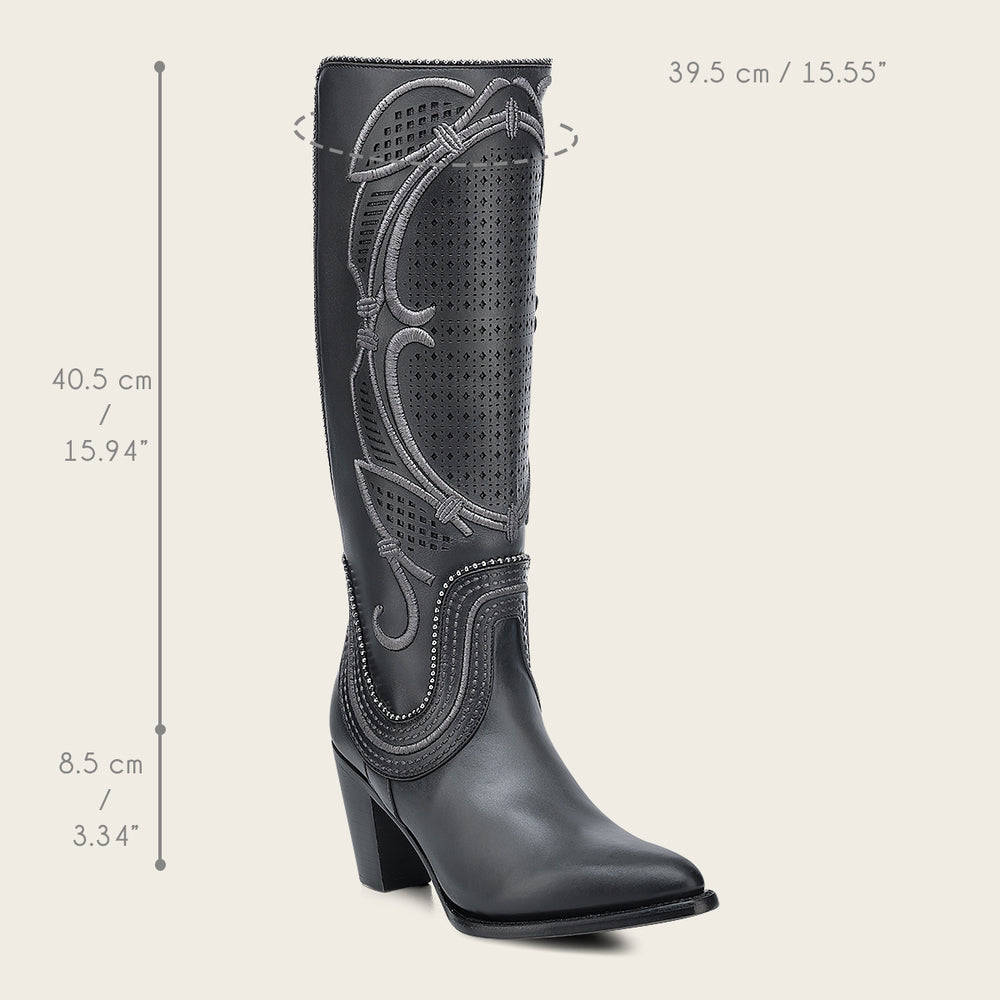 Cuadra Women's Tall Gray Leather Boot with Laser-Cut Shaft & Raised Embroidery (CC242/3F1DRS Grey)